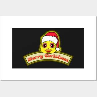 Sticker and Label Of  Duck Character Design and Merry Christmas Text. Posters and Art